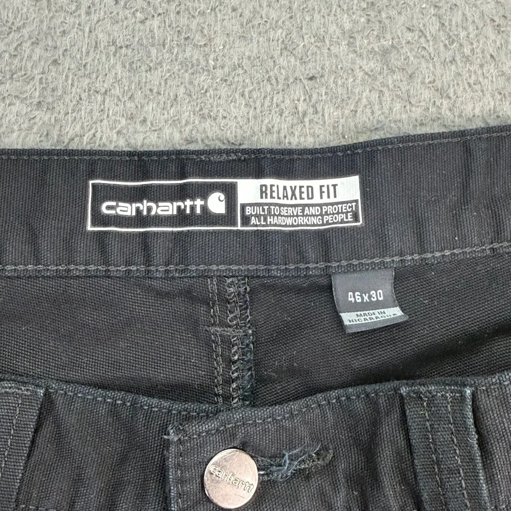 Carhartt Canvas Work Pants Mens 46x30 Black Rugged Flex Relaxed Fit BN2291-M